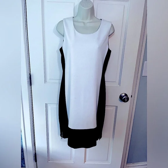 calvin klein navy blue and white dress Calvin Klein Striped Fit & Flare Dress